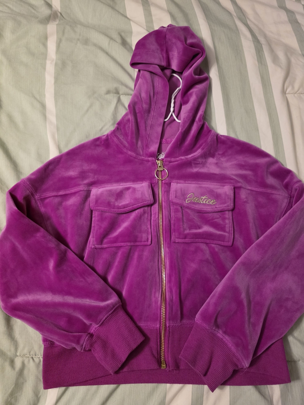 Justice Girls' Plush Zip-Up Hoodie Jacket in Bright Magenta